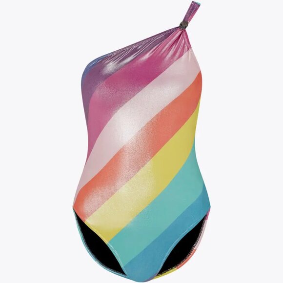 NWT Kurt Geiger Londo Kensington Rainbow Striped One Shoulder Piece Swimsuit S - Picture 4 of 7